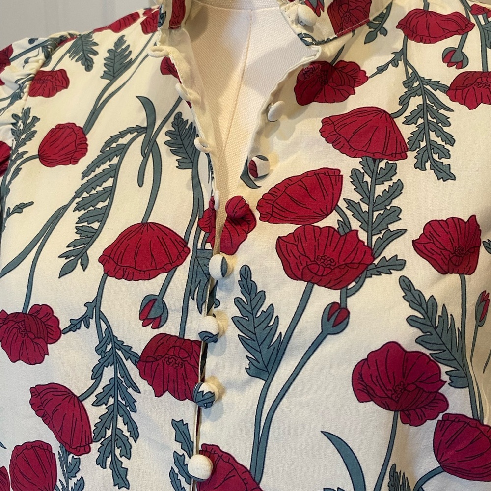 Hyacinth House Tuckernuck Midi Dress Red Floral Print Puff Sleeves Small NWT - Picture 6 of 11